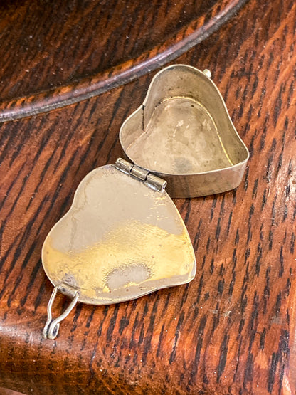 Vintage Mexican Abalone Silver Heart Shaped Miniature Trinket Pill Box