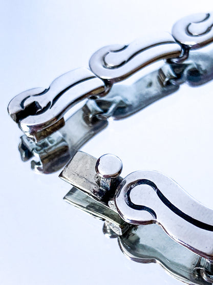 Vintage 1940's Mexico Sterling Silver Incised Hector Aguilar Statement Necklace