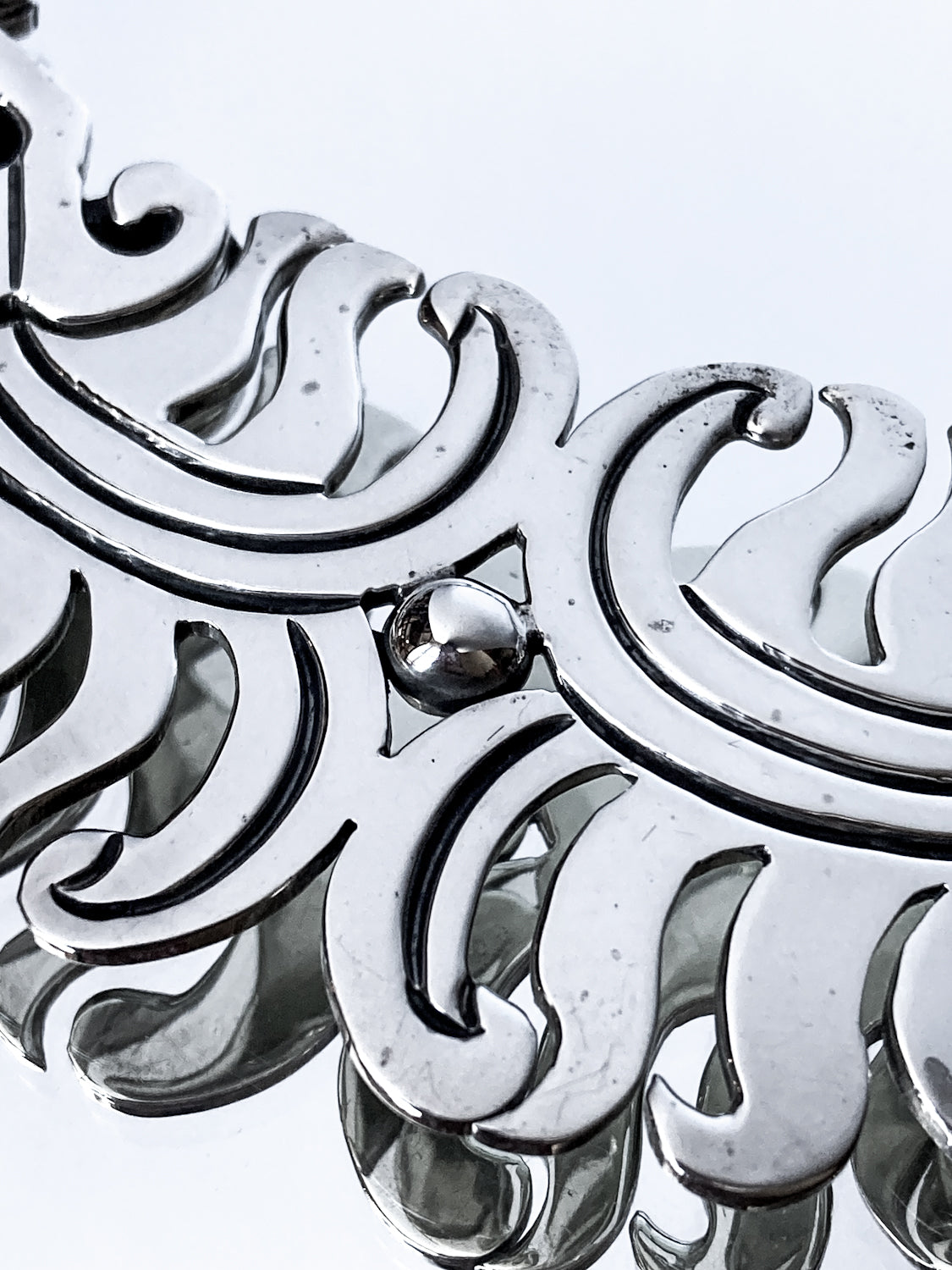 Vintage 1940's Mexico Sterling Silver Incised Hector Aguilar Statement Necklace