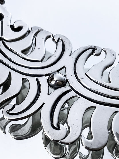 Vintage 1940's Mexico Sterling Silver Incised Hector Aguilar Statement Necklace