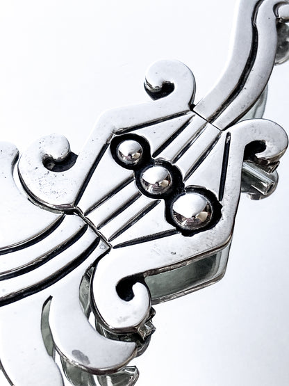 Vintage 1940's Mexico Sterling Silver Incised Hector Aguilar Statement Necklace