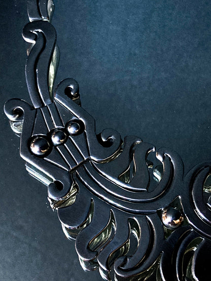 Vintage 1940's Mexico Sterling Silver Incised Hector Aguilar Statement Necklace