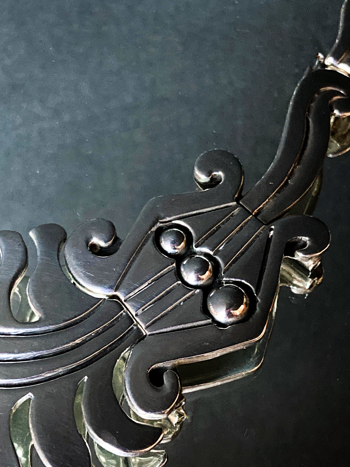 Vintage 1940's Mexico Sterling Silver Incised Hector Aguilar Statement Necklace
