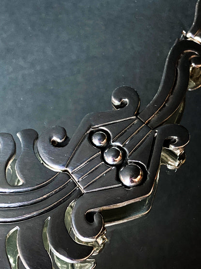 Vintage 1940's Mexico Sterling Silver Incised Hector Aguilar Statement Necklace