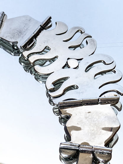 Vintage 1940's Mexico Sterling Silver Incised Hector Aguilar Statement Necklace