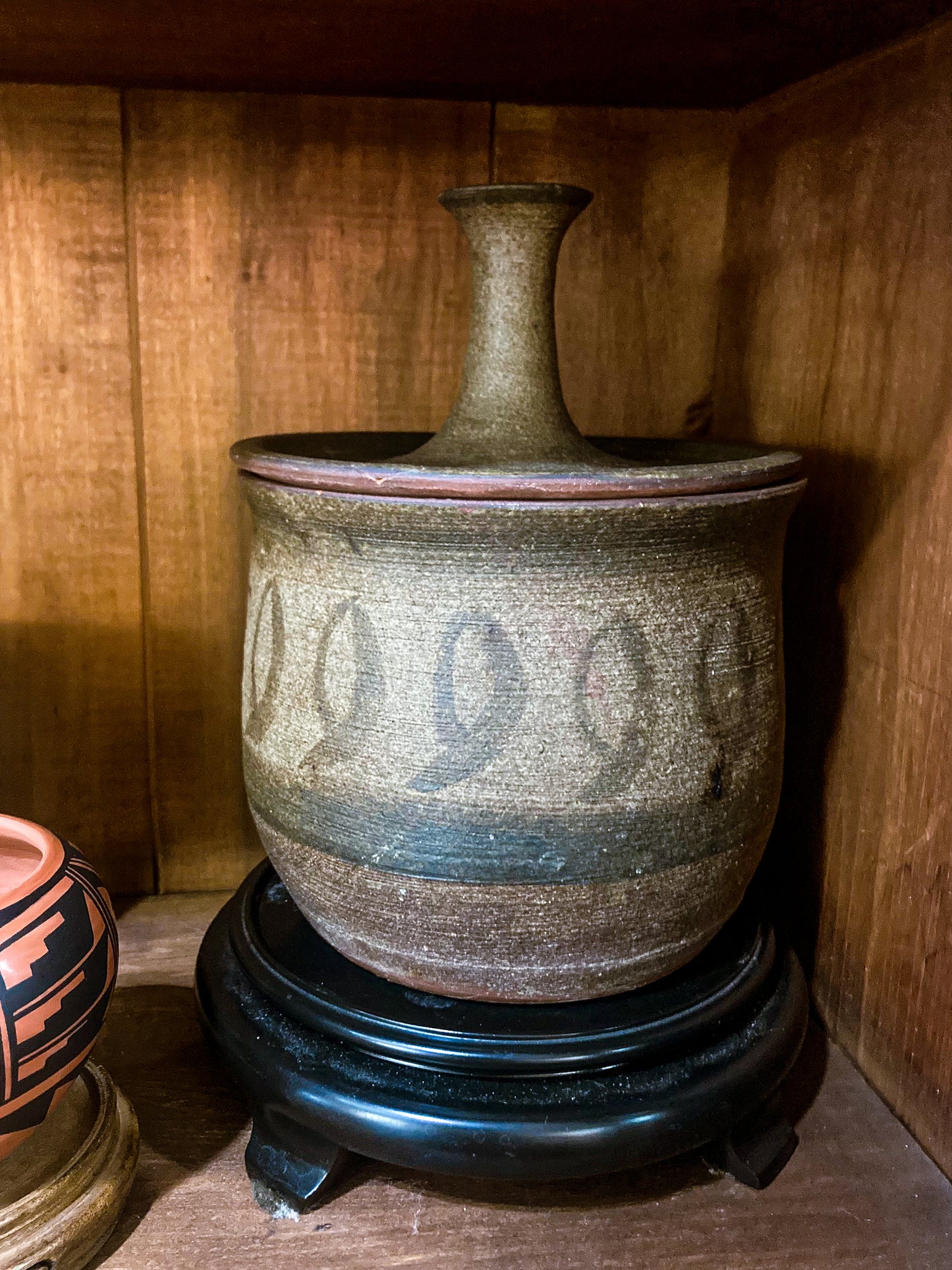 Vintage Mid Century Catawba Evelyn George Ceramic Lidded Pottery Jar Vessel