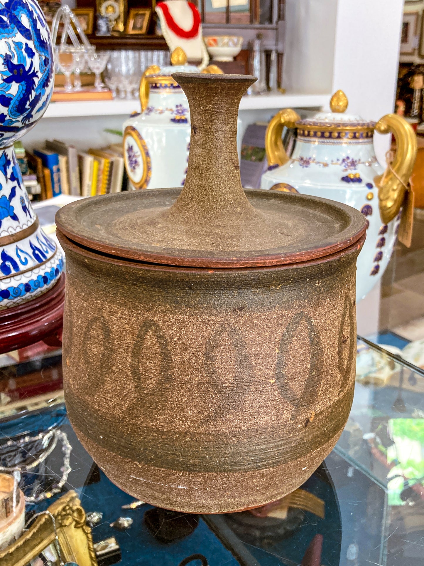 Vintage Mid Century Catawba Evelyn George Ceramic Lidded Pottery Jar Vessel