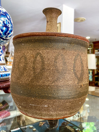 Vintage Mid Century Catawba Evelyn George Ceramic Lidded Pottery Jar Vessel