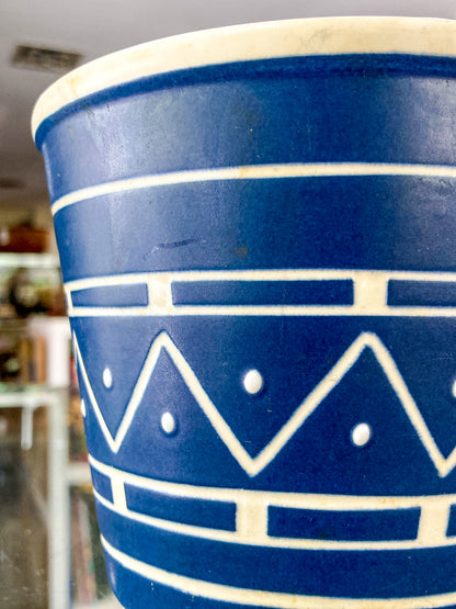 Vintage Mid Century Soholm Handpainted Danish Blue White Stoneware Planter Pot
