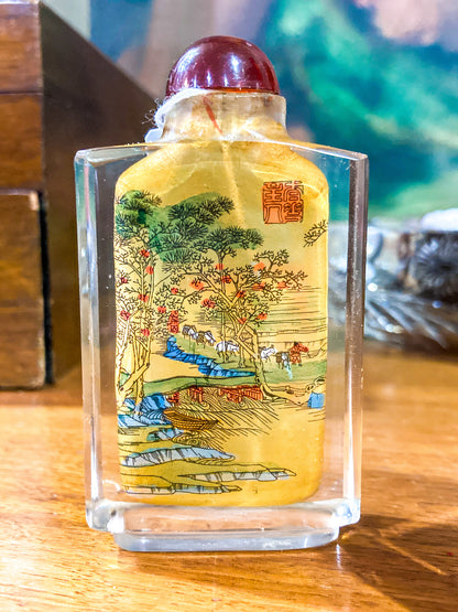 Vintage Midcentury Chinese Cityscape Reverse Painted Rock Crystal Snuff Bottles
