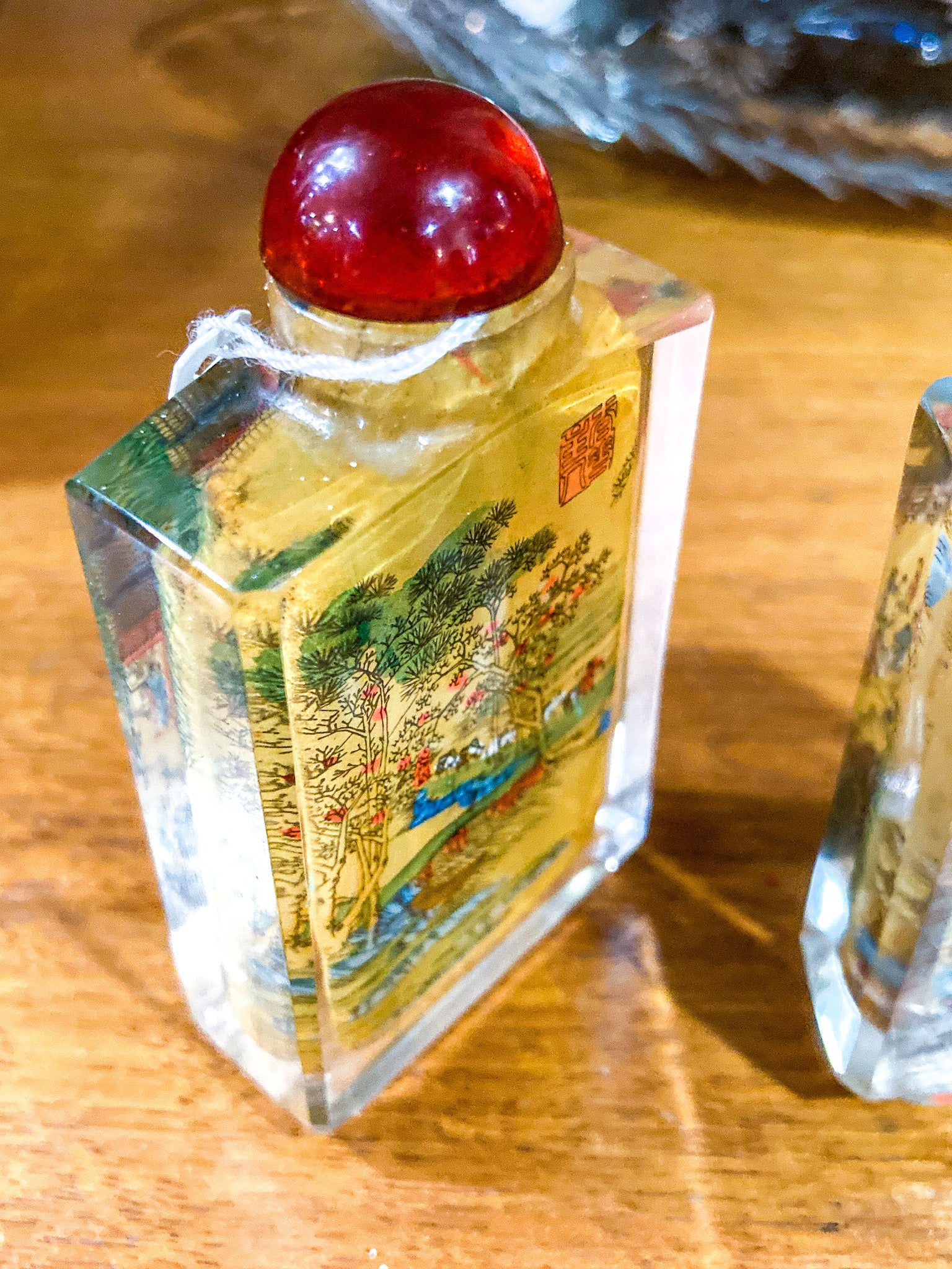 Vintage Midcentury Chinese Cityscape Reverse Painted Rock Crystal Snuff Bottles