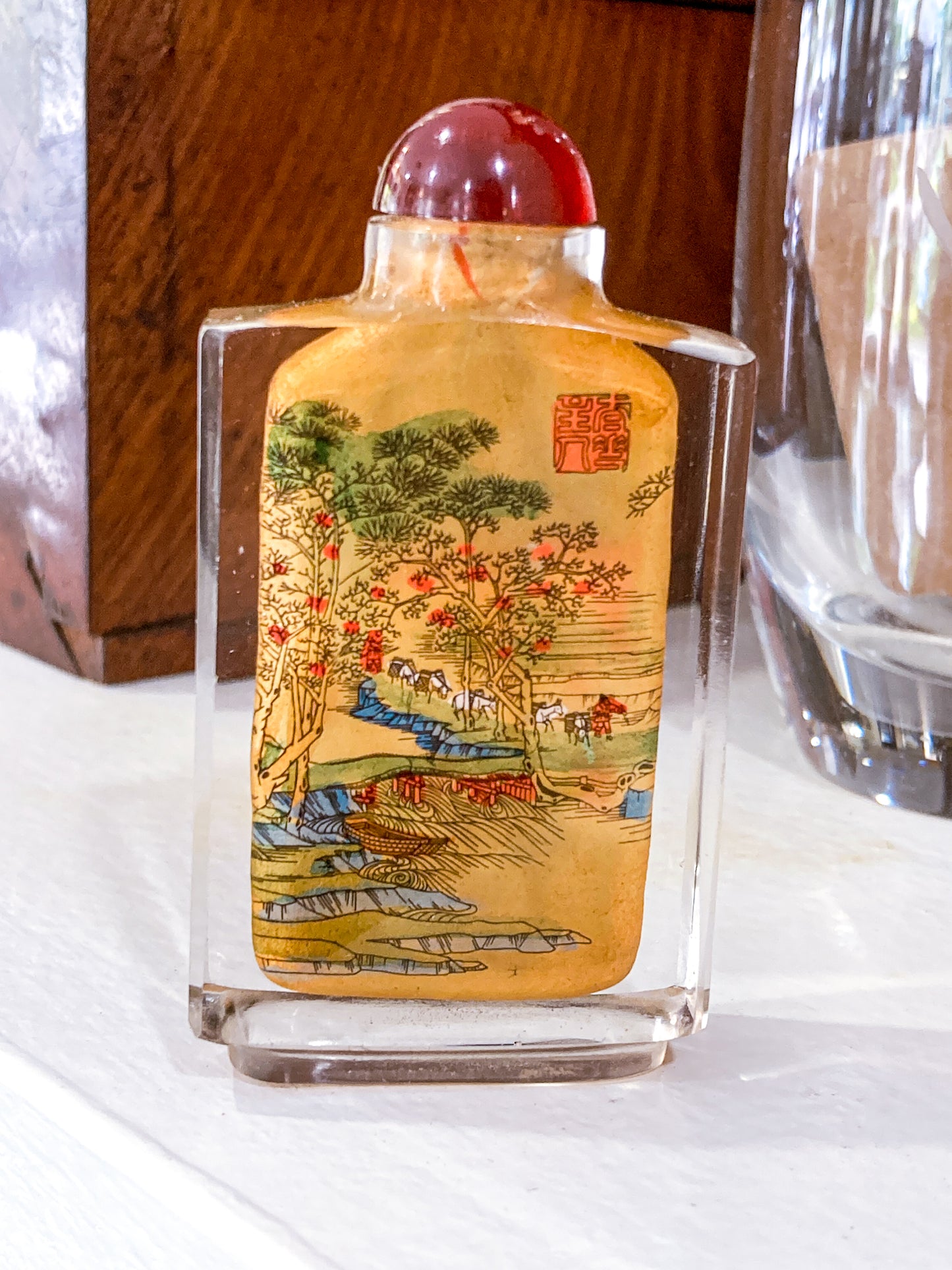 Vintage Midcentury Chinese Cityscape Reverse Painted Rock Crystal Snuff Bottles