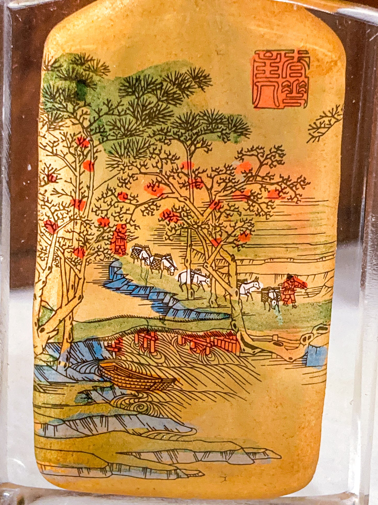 Vintage Midcentury Chinese Cityscape Reverse Painted Rock Crystal Snuff Bottles