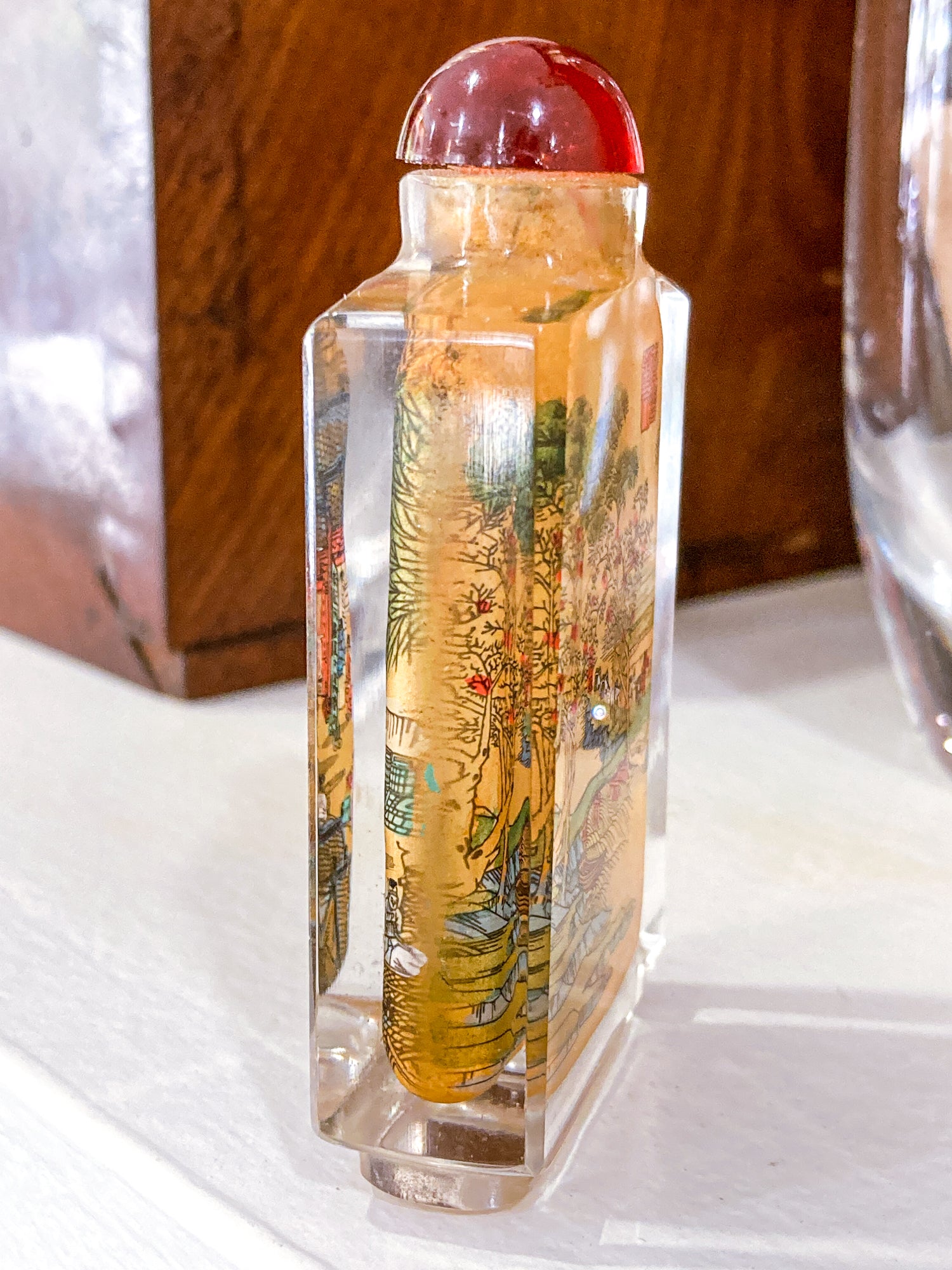 Vintage Midcentury Chinese Cityscape Reverse Painted Rock Crystal Snuff Bottles