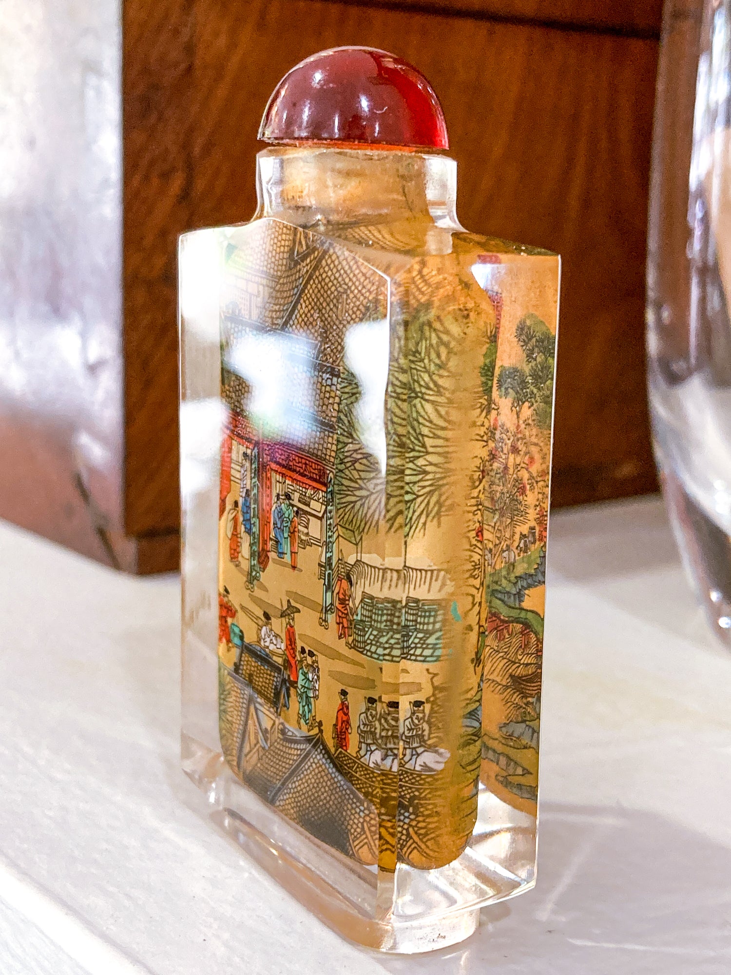 Vintage Midcentury Chinese Cityscape Reverse Painted Rock Crystal Snuff Bottles