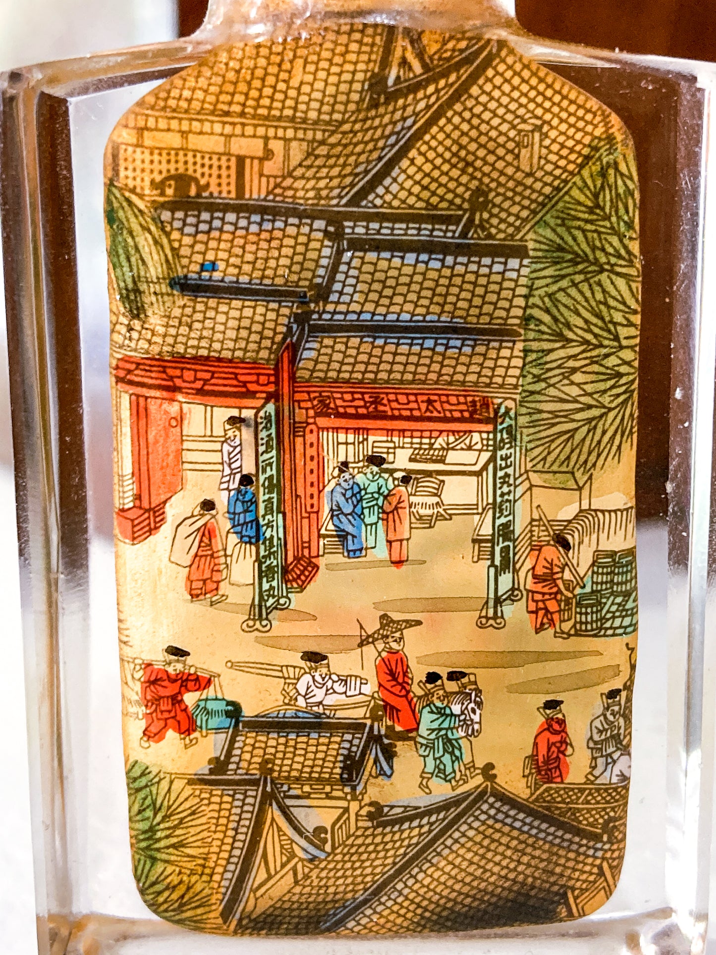 Vintage Midcentury Chinese Cityscape Reverse Painted Rock Crystal Snuff Bottles
