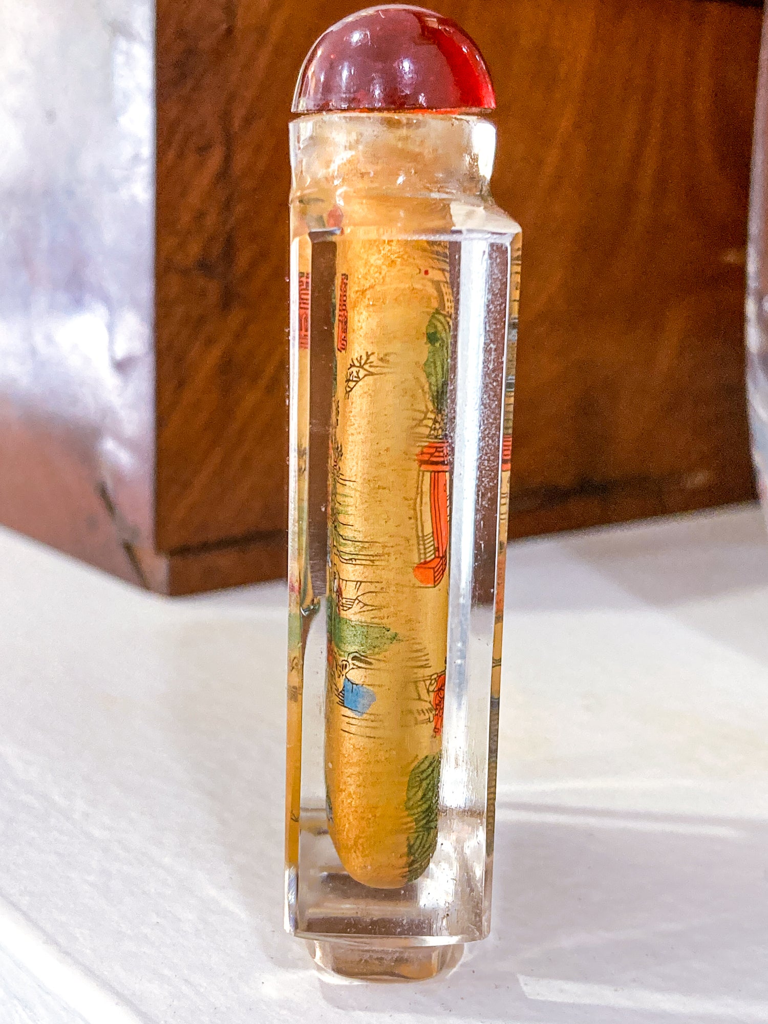 Vintage Midcentury Chinese Cityscape Reverse Painted Rock Crystal Snuff Bottles