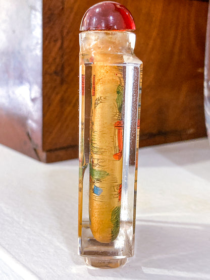 Vintage Midcentury Chinese Cityscape Reverse Painted Rock Crystal Snuff Bottles