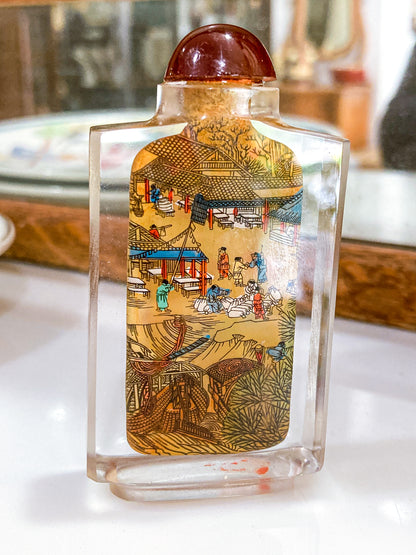 Vintage Midcentury Chinese Cityscape Reverse Painted Rock Crystal Snuff Bottles 1