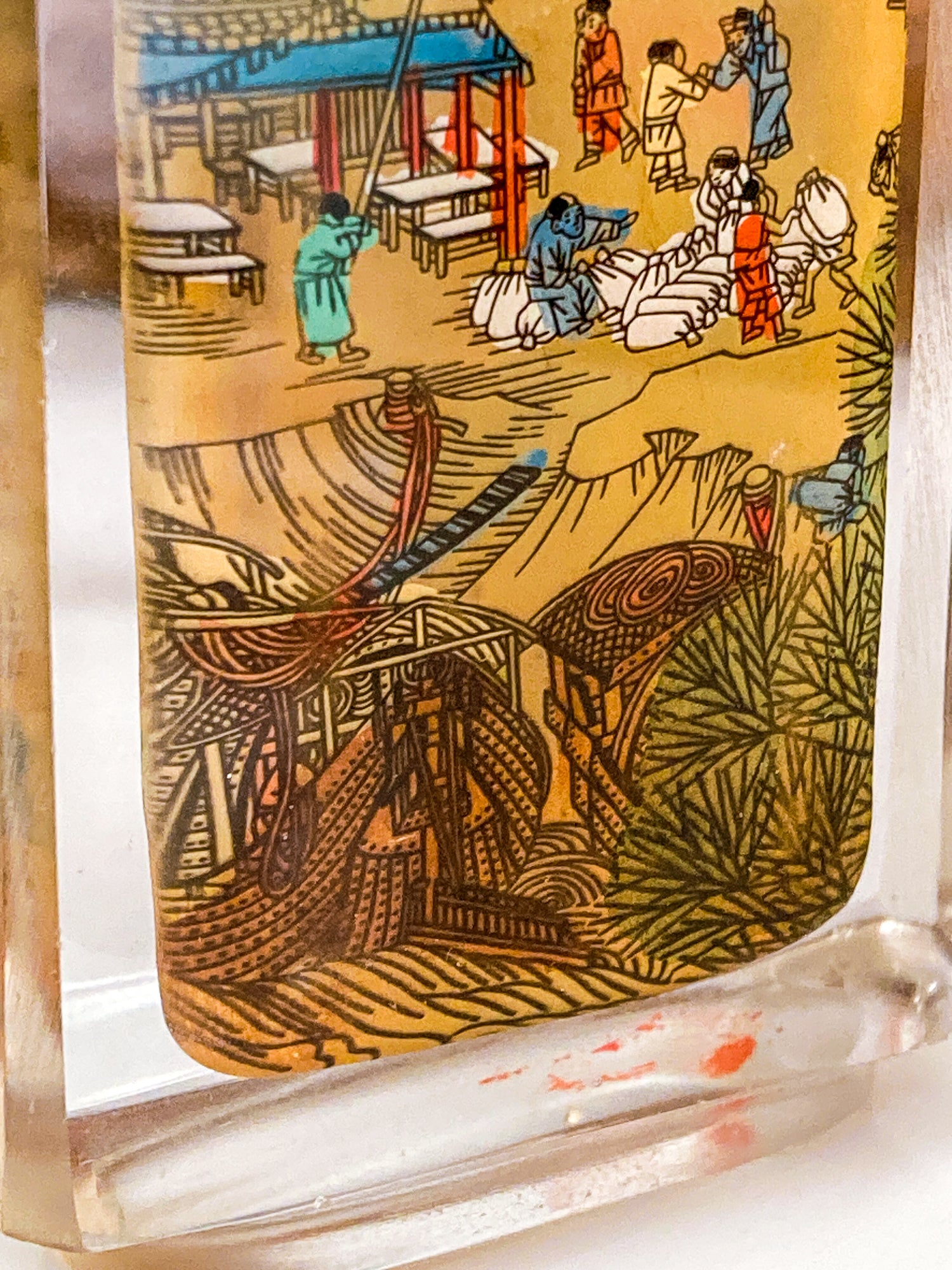 Vintage Midcentury Chinese Cityscape Reverse Painted Rock Crystal Snuff Bottles