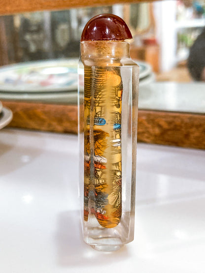 Vintage Midcentury Chinese Cityscape Reverse Painted Rock Crystal Snuff Bottles