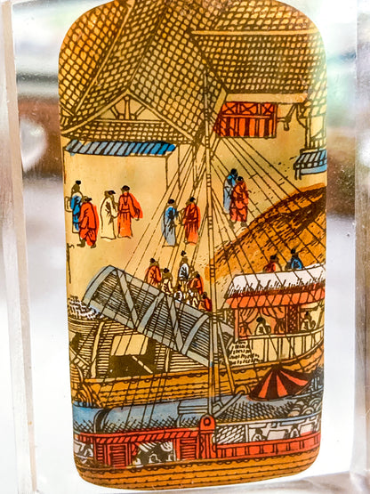 Vintage Midcentury Chinese Cityscape Reverse Painted Rock Crystal Snuff Bottles