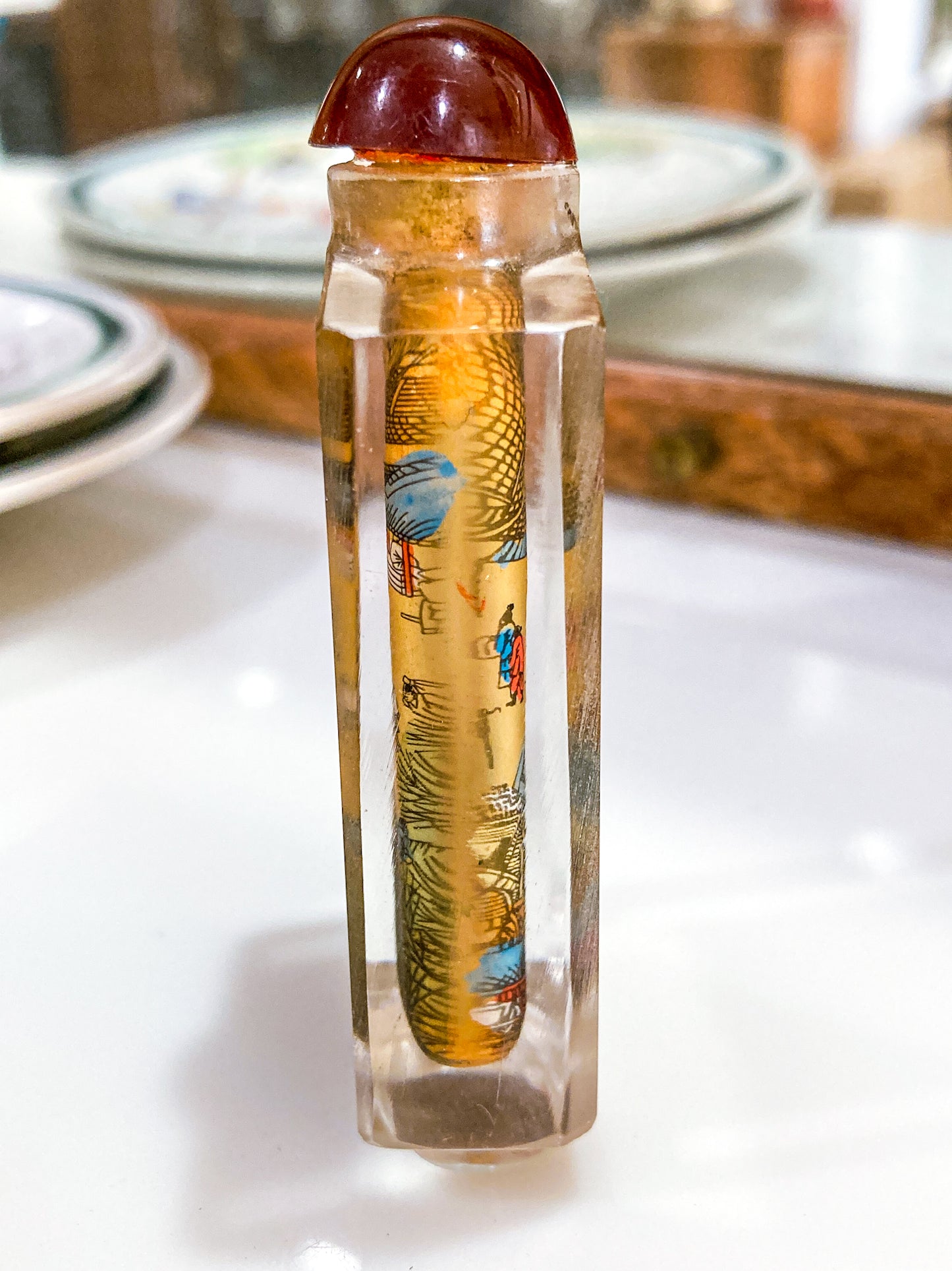 Vintage Midcentury Chinese Cityscape Reverse Painted Rock Crystal Snuff Bottles