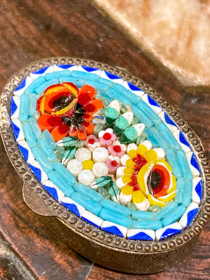 Vintage Mid Century Italian Glass Micro-Mosaic Floral Motif Trinket Pill Box