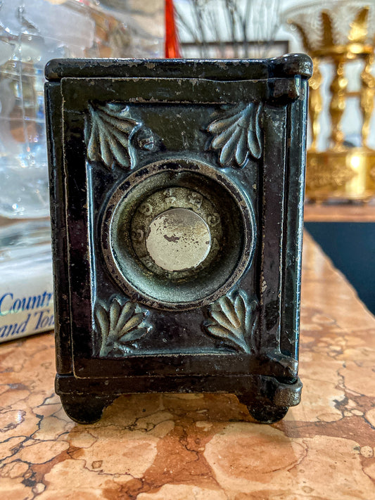 Vintage Miniature Safe Star Moon Collectible Cast Iron Coin Still Bank