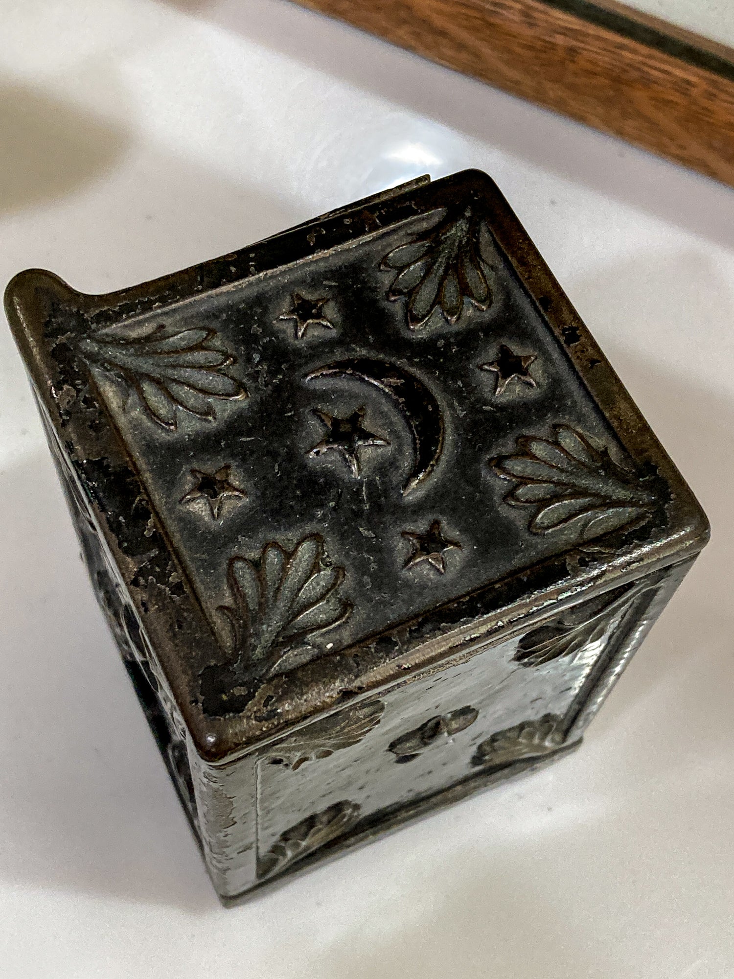 Vintage Miniature Safe Star Moon Collectible Cast Iron Coin Still Bank
