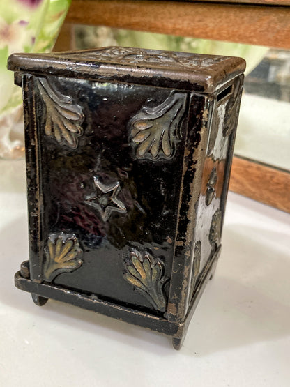 Vintage Miniature Safe Star Moon Collectible Cast Iron Coin Still Bank