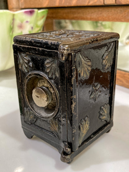 Vintage Miniature Safe Star Moon Collectible Cast Iron Coin Still Bank