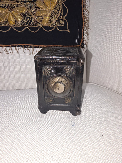 Vintage Miniature Safe Star Moon Collectible Cast Iron Coin Still Bank