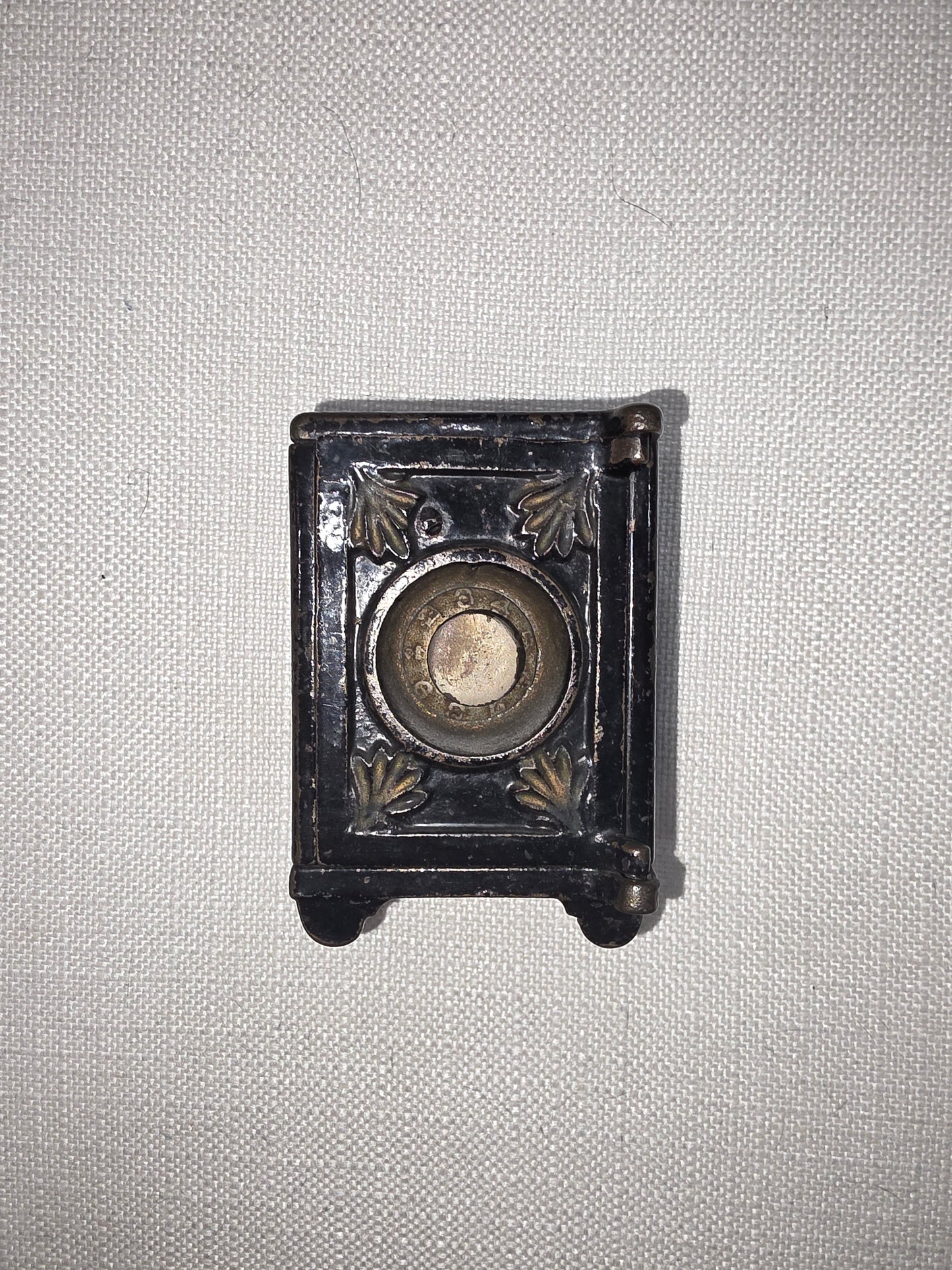 Vintage Miniature Safe Star Moon Collectible Cast Iron Coin Still Bank
