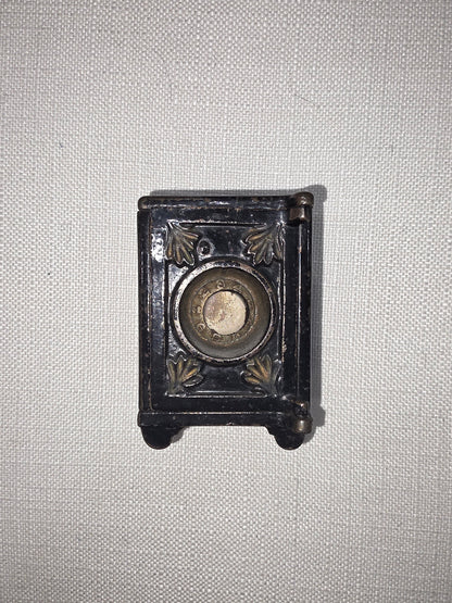 Vintage Miniature Safe Star Moon Collectible Cast Iron Coin Still Bank