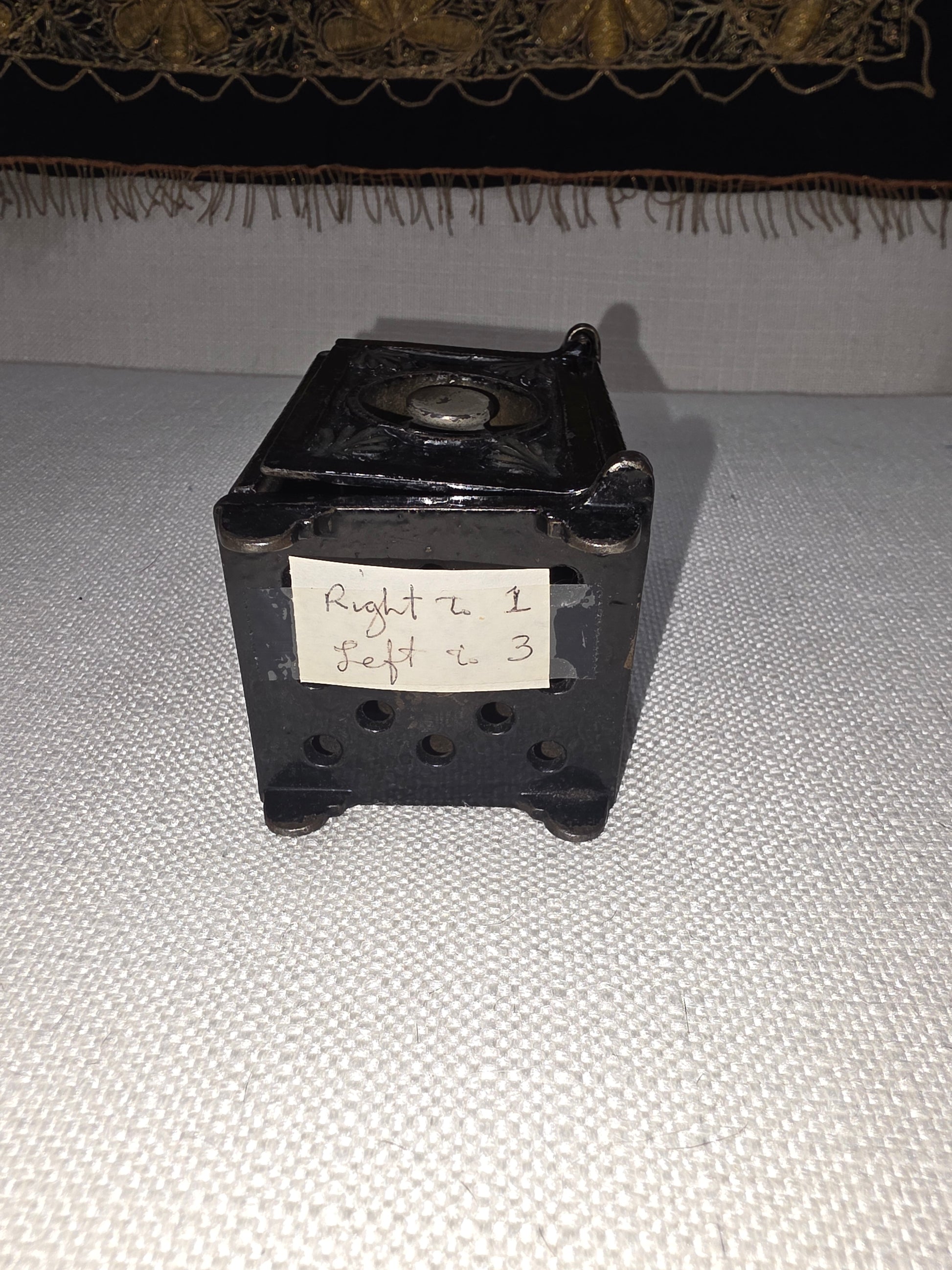 Vintage Miniature Safe Star Moon Collectible Cast Iron Coin Still Bank