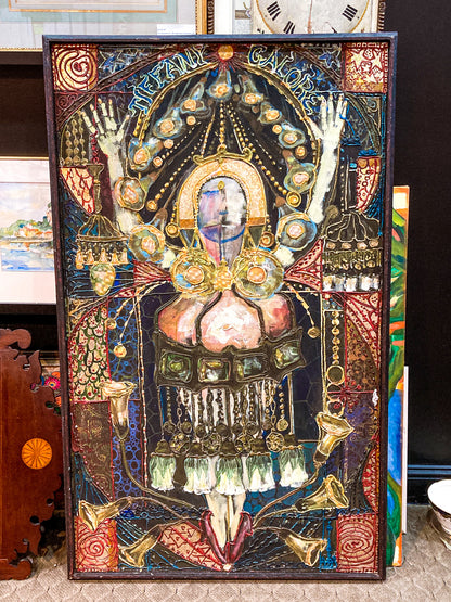 Vintage Mixed Media Portrait of Cleveland Bernice Kent Framed Canvas Painting