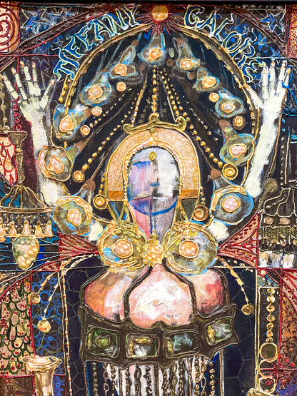 Vintage Mixed Media Portrait of Cleveland Bernice Kent Framed Canvas Painting