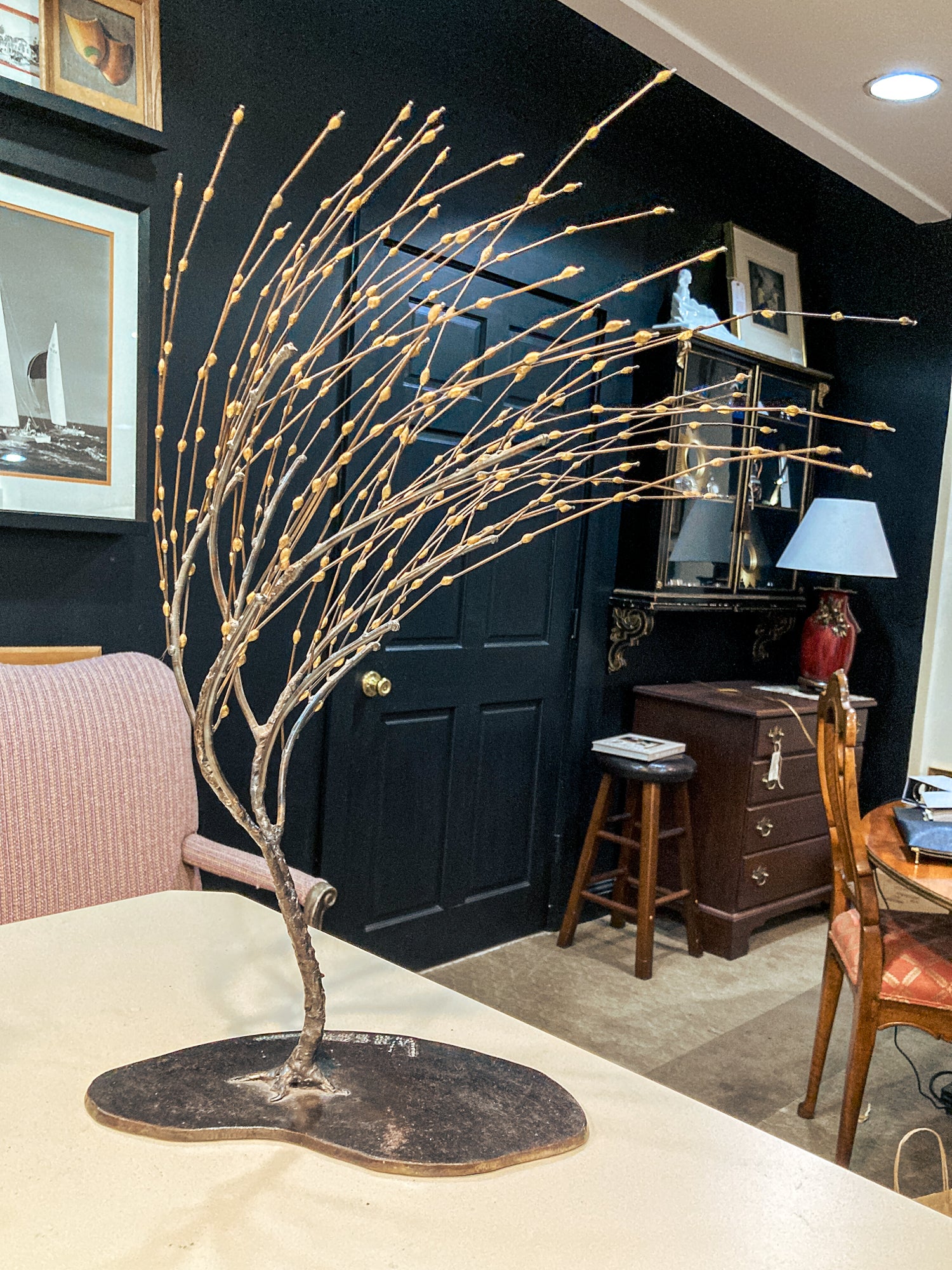 Vintage Modernist Wispy Willow Budding Tree William Wessel Bronze Sculpture