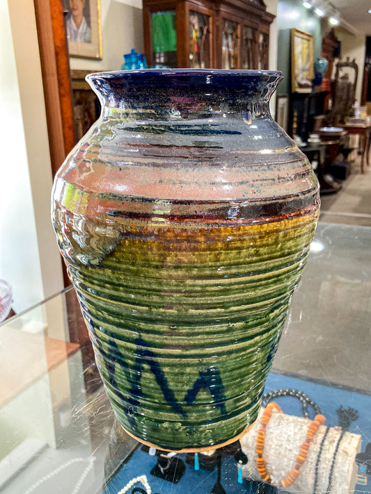 Vintage Multicolor Abstract Glaze Hand Thrown Ceramic Studio Pottery Vase