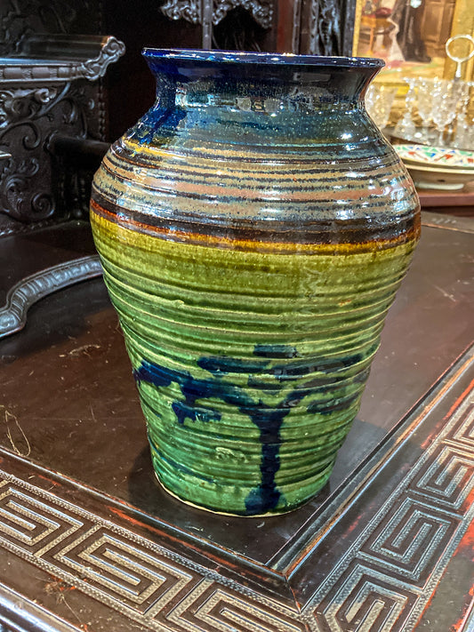 Vintage Multicolor Abstract Glaze Hand Thrown Ceramic Studio Pottery Vase