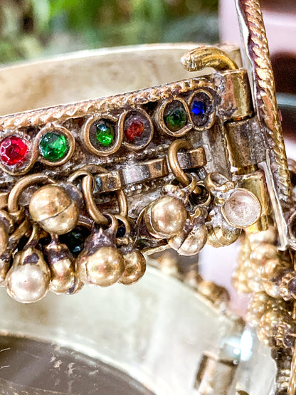 Vintage Multicolor Moon Glass Afghan Kuchi Dangle Jingle Bead Cuff Bracelet