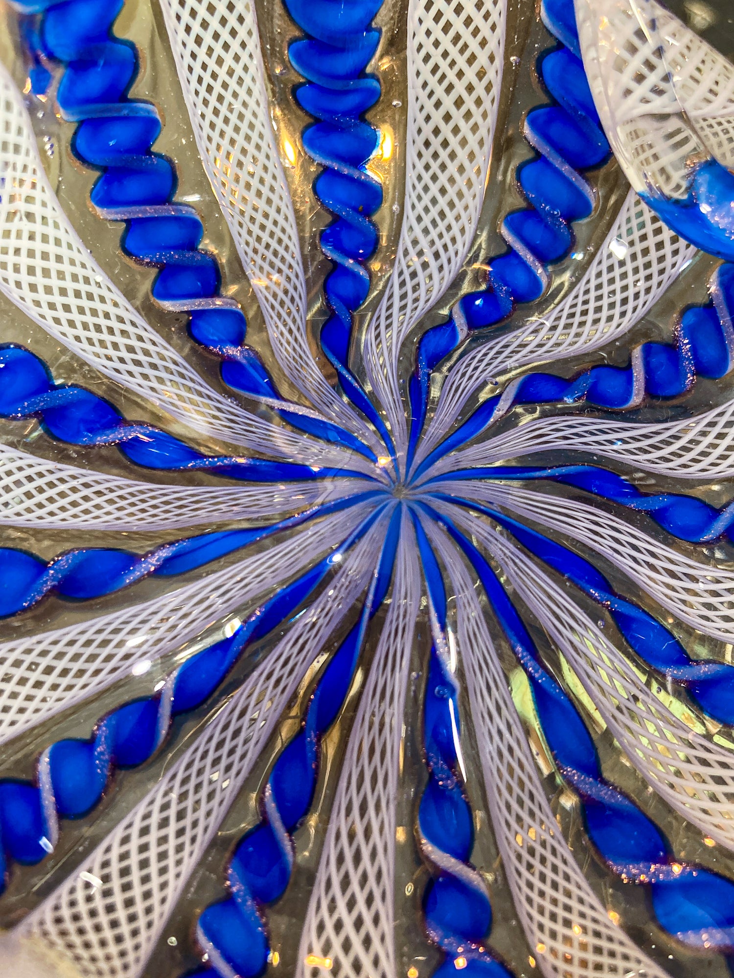 Vintage Murano Italian Blue White Ruffle Lattice Ribbon Small Glass Bowl