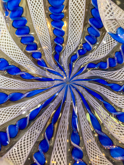 Vintage Murano Italian Blue White Ruffle Lattice Ribbon Small Glass Bowl