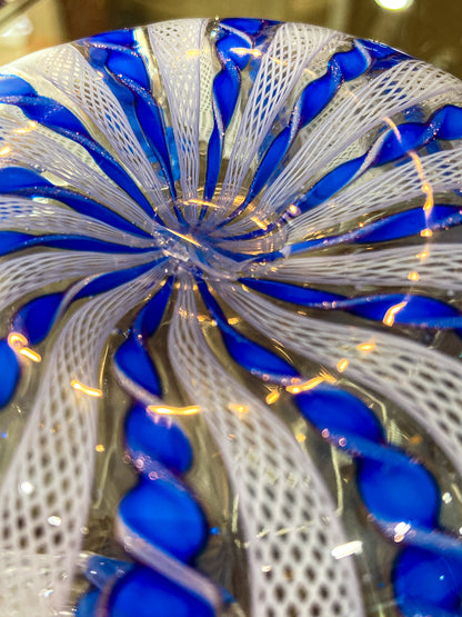 Vintage Murano Italian Blue White Ruffle Lattice Ribbon Small Glass Bowl