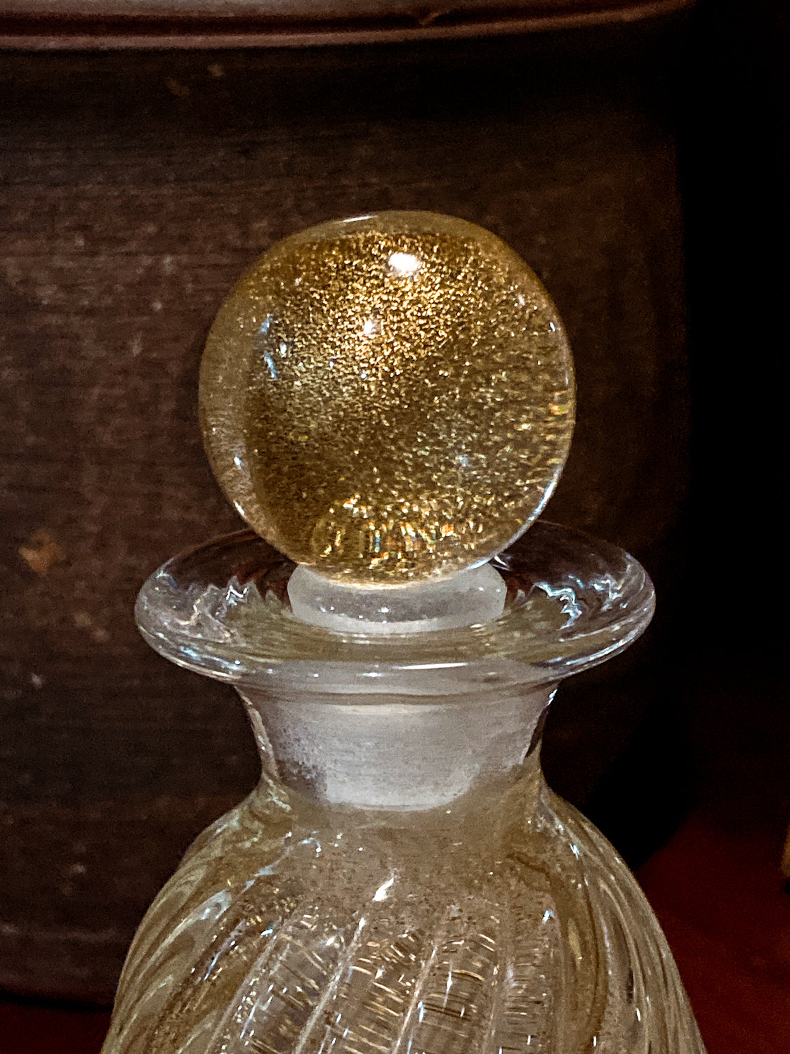 Vintage Murano Italian Hand Blown Mesmerizing Gold Fleck Glass Scent Bottle
