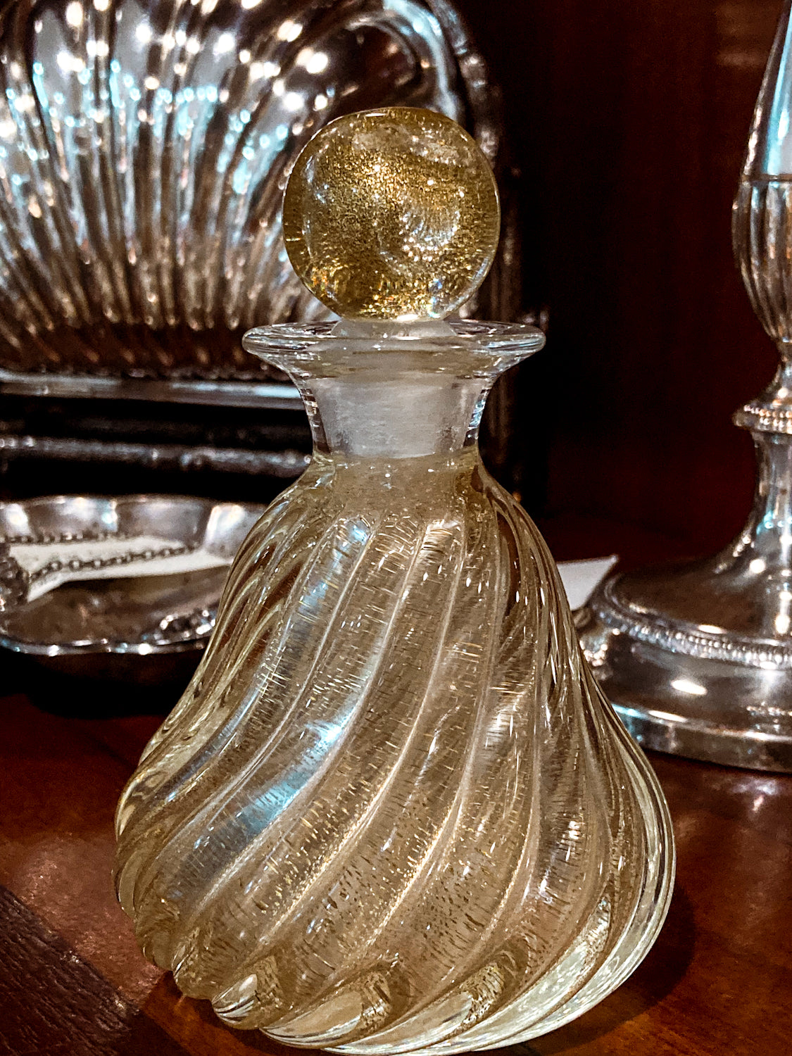 Vintage Murano Italian Hand Blown Mesmerizing Gold Fleck Glass Scent Bottle