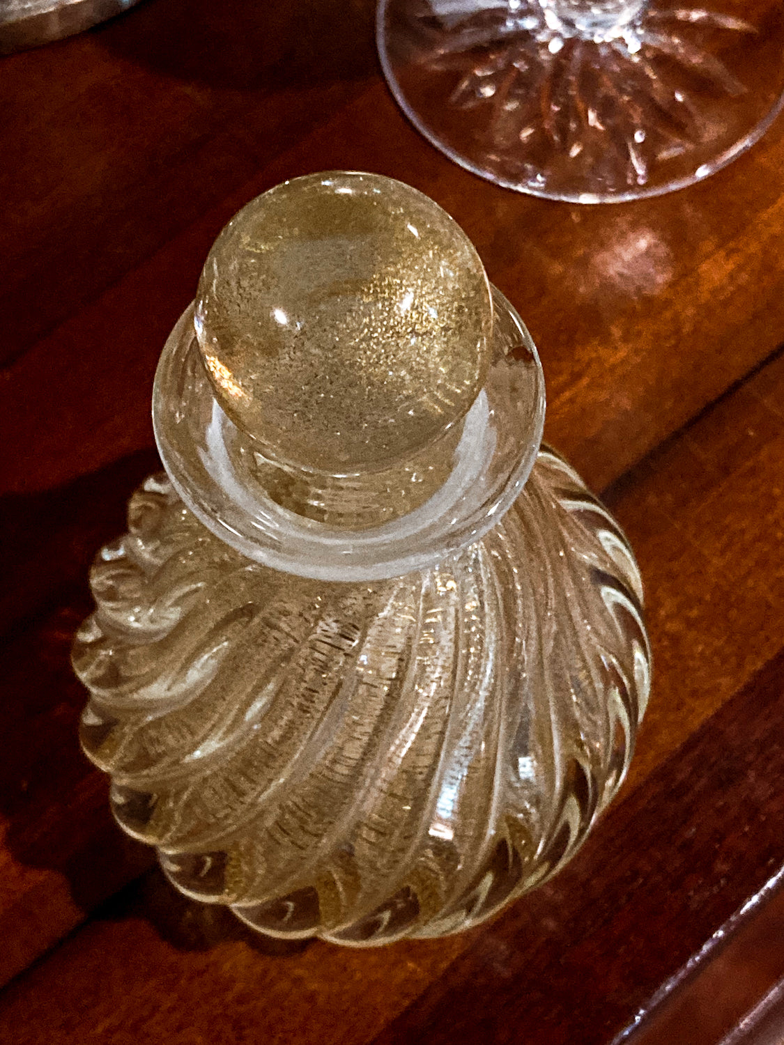 Vintage Murano Italian Hand Blown Mesmerizing Gold Fleck Glass Scent Bottle