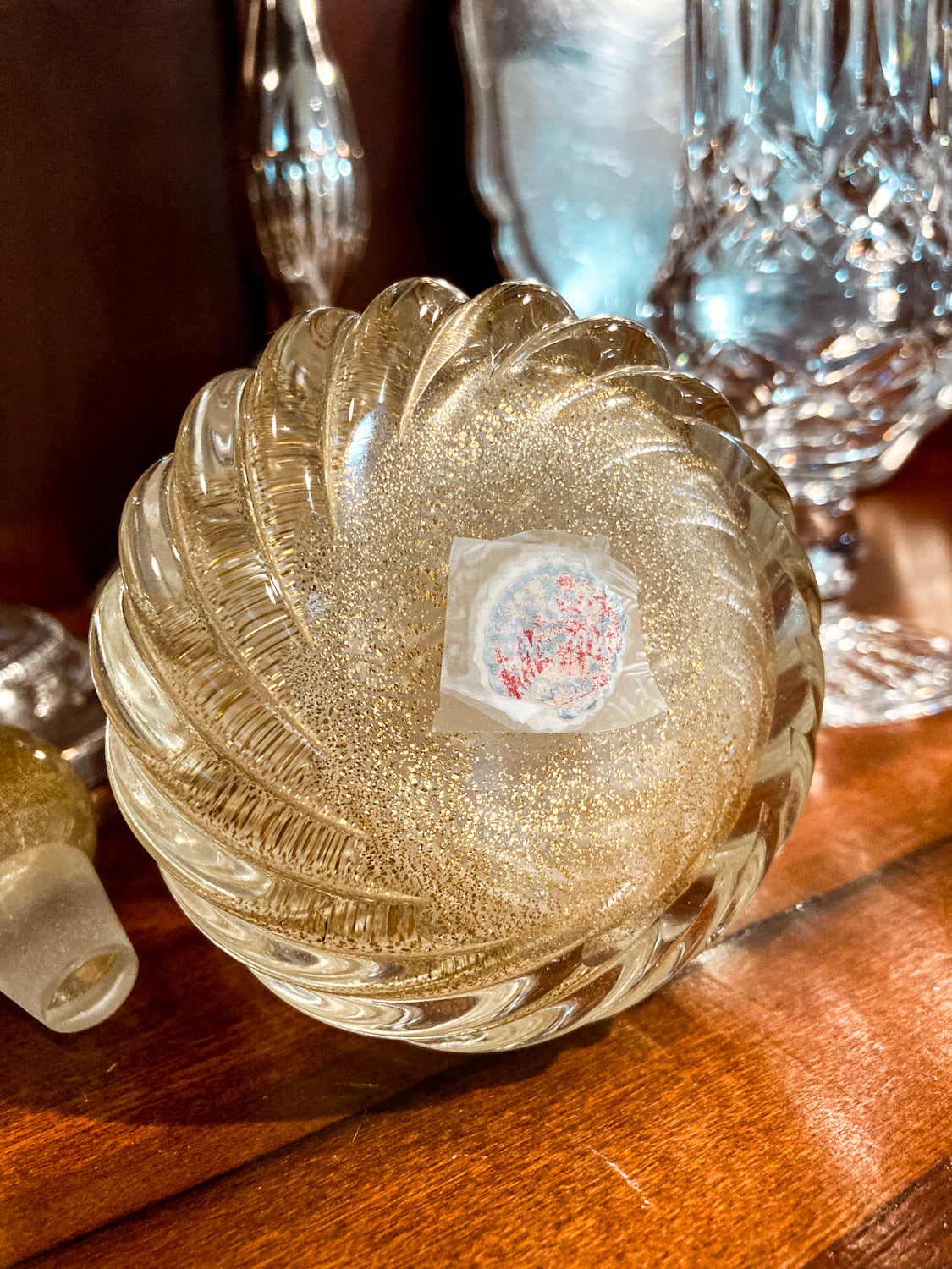 Vintage Murano Italian Hand Blown Mesmerizing Gold Fleck Glass Scent Bottle Bottom