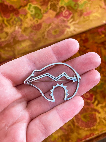 Vintage Native American Pueblo Zuni Medicine Bear Sterling Silver Brooch Pin